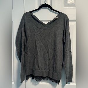 Lauren Conrad Gray Long Sleeved Top With Black Lace Hem